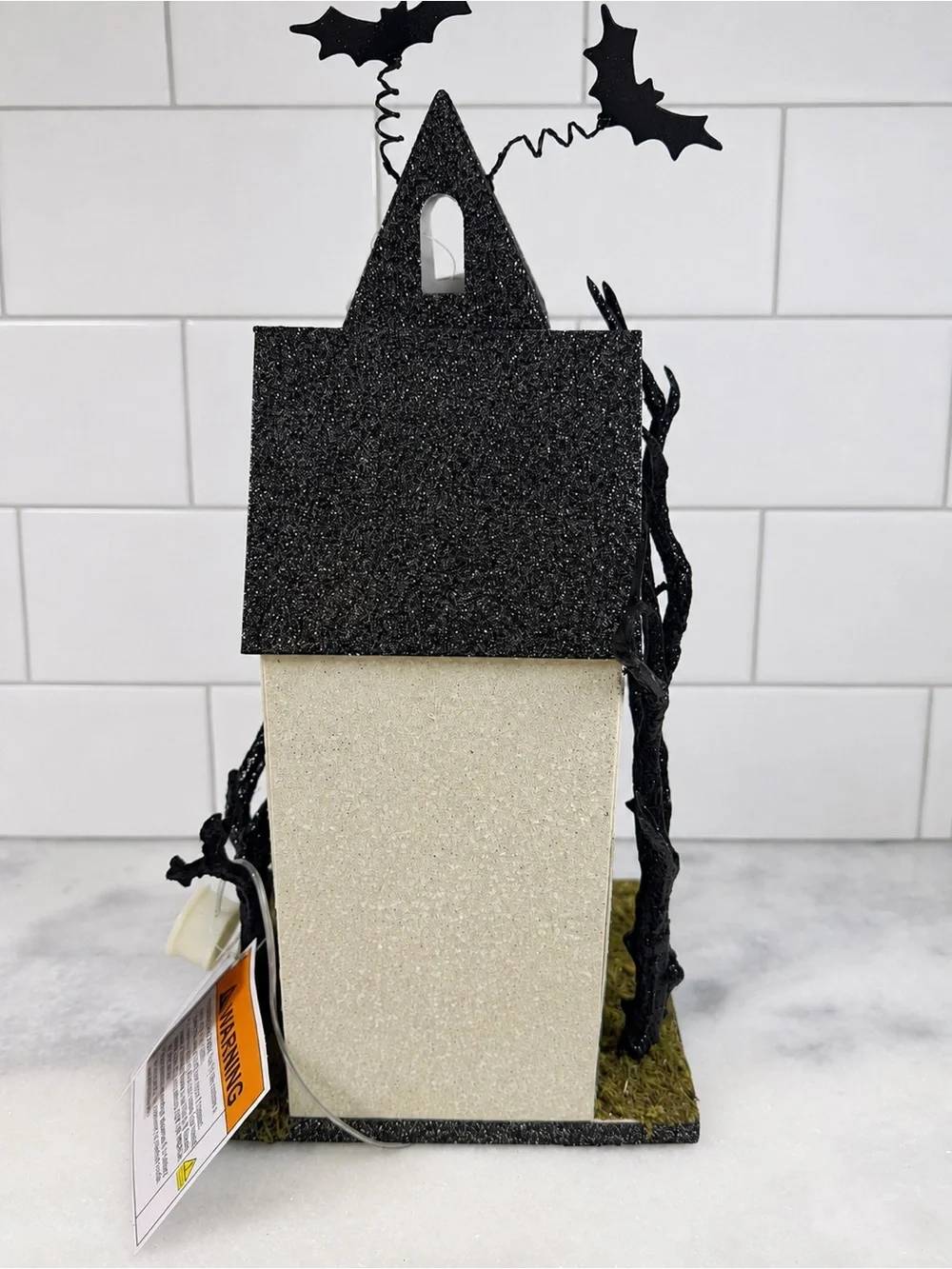 Halloween Putz Style Glitter Steeple House Bats LED Light-Up Black 12” New
